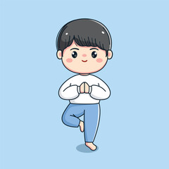 cute boy character doing yoga