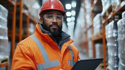 Warehouse Manager Checking Inventory with Tablet