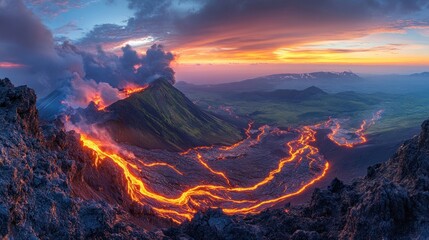 Fototapeta premium Volcanic Eruption at Sunset