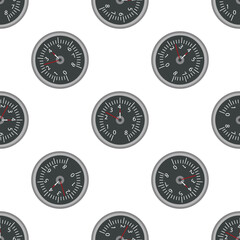 Seamless pattern of round pressure gauge meters indicating measurements, creating a technical and repetitive design