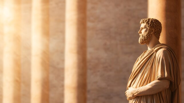 Classical statue of a bearded man in Roman attire, featuring intricate details of the toga and facial expressions, symbolising ancient Roman culture and artistry