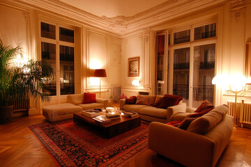 Fototapeta premium home interior design of modern living room in parisian apartment 