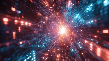 Obraz premium Abstract tunnel of red and blue lights representing data flow.
