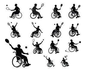 Vector silhouette of tennis player in a wheelchair.