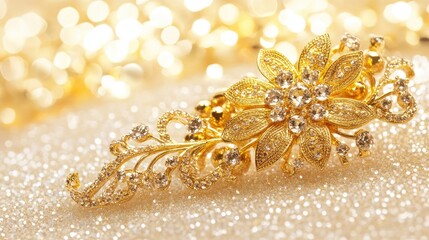 Elegant Gold Flower Brooch with Sparkling Diamonds