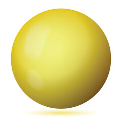 Glass yellow ball or precious pearl. Glossy realistic ball, 3D sphere. Abstract vector illustration highlighted on a white background. Big metal bubble with shadow