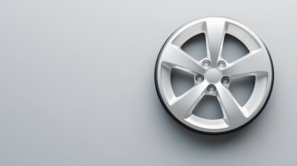 Obraz premium Center button on an aluminium wheel, showcasing its sleek design and metallic finish, emphasising precision engineering and modern automotive aesthetics