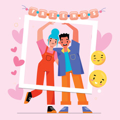 Cartoon Friends Posing in Photo Frame