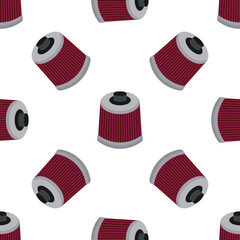 Seamless pattern with red car oil filter on white background