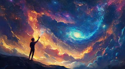 Obraz premium Person Painting a Galaxy with a Brush
