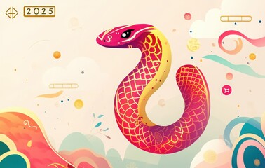 Fototapeta premium red lanterns, firecrackers, fireworks, auspicious clouds. 2025 Chinese New Year. Happy New Year 2025