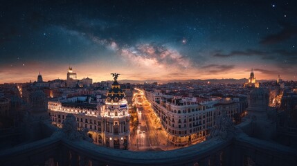 Madrid Cityscape Under Milky Way