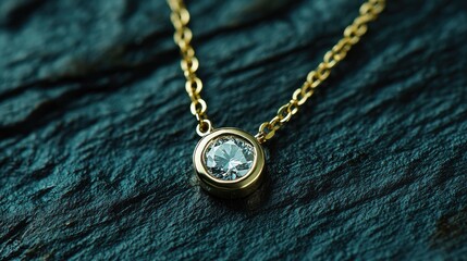 Fototapeta premium Elegant Gold Necklace with Sparkling Diamond Pendant