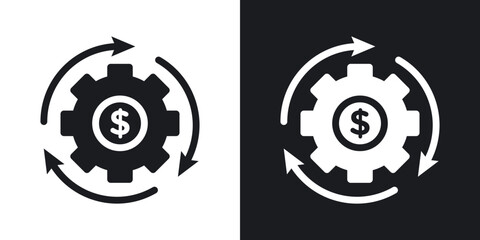 Business model icon in solid black and white color