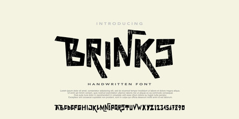 Alphabet Original Handwritten Art Work Font With Rough Texture, Grunge style, Uppercase and Number,Design for urban,movie,film,sport,clothing,band music.Vector illustration