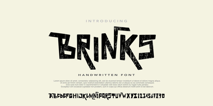 Alphabet Original Handwritten Art Work Font With Rough Texture, Grunge style, Uppercase and Number,Design for urban,movie,film,sport,clothing,band music.Vector illustration