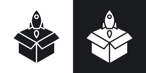 Product release icon in solid black and white color