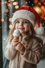 Child eating ice cream. Selective focus
