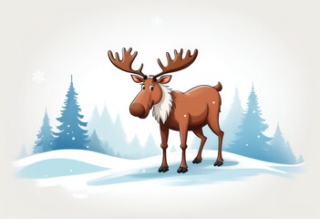 Ein freundliches Rentier steht im verschneiten Winterwald, umgeben von Tannen und sanft fallendem Schnee &ndash; mit viel Textfreiraum f&uuml;r pers&ouml;nliche Weihnachtsgr&uuml;&szlig;e. Generative KI.