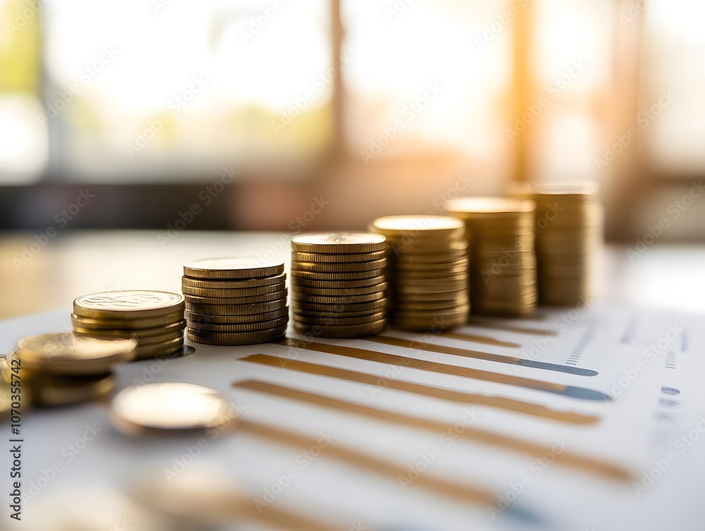 Aufkleber stacked coins with financial graph background