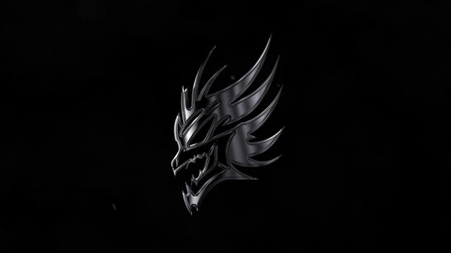 3D Metallic Dragon Head Logo on Dark Background &ndash; Brutal Fantasy Style