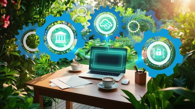 Costs reduction business finance optimisation strategy economy saving.Place for logo on laptop screen.