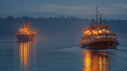 Obraz premium Cranes Loading Containers at Harbor During Evening Light