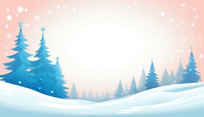 Naklejka premium Eine weite, ruhige Winterlandschaft mit schneebedeckten Hügeln und Tannenbäumen, perfekt als Hintergrund mit großzügigem Platz für Text. Generative KI.