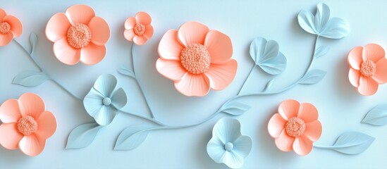 Floral 3D Design on Blue Background