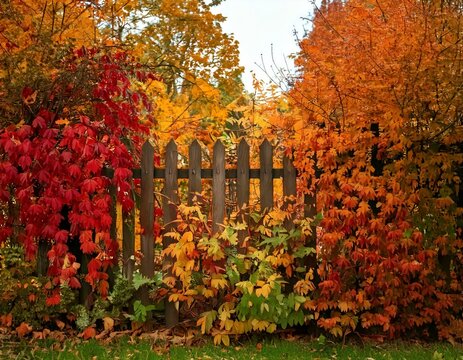 Garden fence during Autumn leaf colour