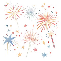 Watercolor Fireworks  Stars  and Celebration Clipart