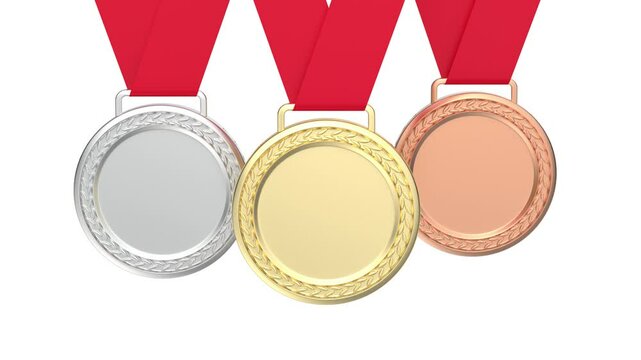 Set of gold, silver and bronze medals