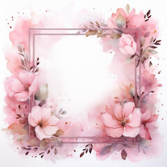 Obraz premium Square watercolor frame in light pink pastels, subtle paint splatters. Beautiful hand drawn art.