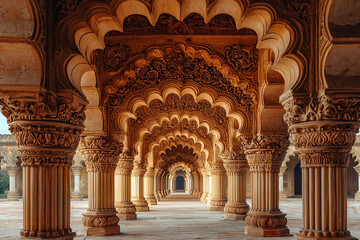 Obraz premium Intricate arches and columns in an ancient palace courtyard