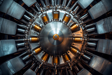 Obraz premium Close-up of a detailed jet engine turbine