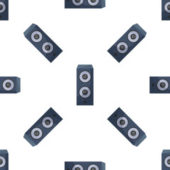 Seamless pattern with dark blue speakers, creating a dynamic and rhythmic backdrop for music and audio concepts