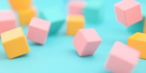 Obraz premium Colorful wooden blocks scattered on a turquoise background create a playful and vibrant atmosphere.