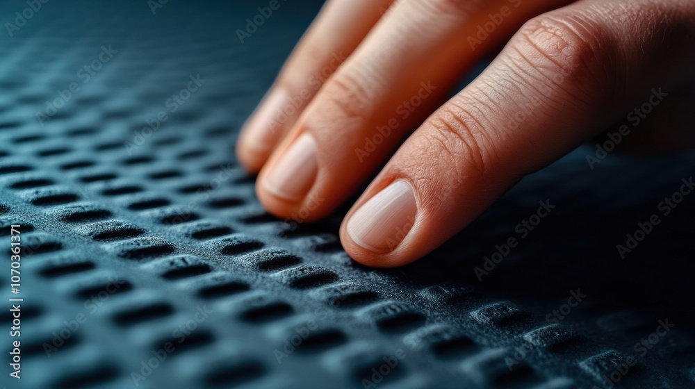 Wall mural fingers gently touch a textured surface, exploring its unique pattern, ai