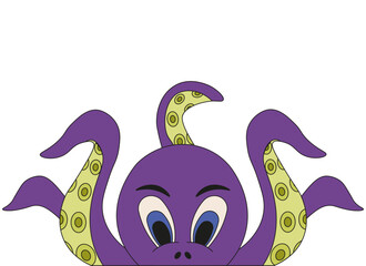 Angry octopus in simple flat style isolated white background. Fantasy kraken devilfish template design. Vector illustration can used notebook cover t-shirt print clothes decor. EPS 10