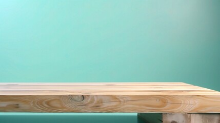 Aesthetic Wooden Table on Mint Green Background