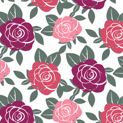  Colorful Seamless roes flowers pattern isolated on white background.