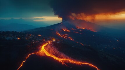 Volcanic Eruption at Sunset