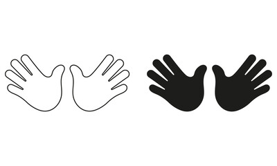Open Palms Line and Silhouette Sign. Two Open Hands for Greeting or High Five Gestures Set. Double Hands Emoji Icon. Editable Stroke. Isolated Vector Illustration