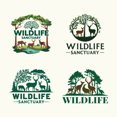 A nature inspired Wildlife Sanctuary logo with wild animals and trees