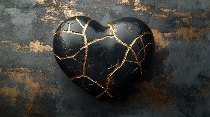 Heart-Shaped Kintsugi Artwork Featuring Gold Repairs. generated ai.
