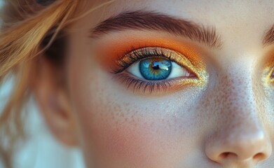 Fototapeta premium Beautiful close-up of a young woman's eye, displaying a captivating gaze and delicate eyelashes