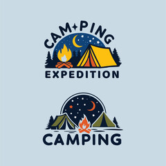 Camping Expedition outdoor logo design with campfire