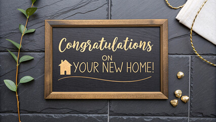 Congratulations on Your New Home in Gold on Dark Gray Background