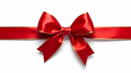 Red ribbon with gold trim, tied into an elegant bow, isolated on a white background