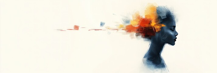 Obraz premium Colorful Abstract Woman Profile on White Background for Design and Art Projects